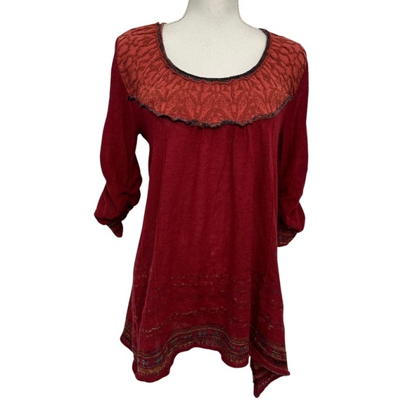 Free People Scoop Neck Tunic Merino Wool Blend Rust & Orange SZ Large Boho Read - Picture 1 of 12